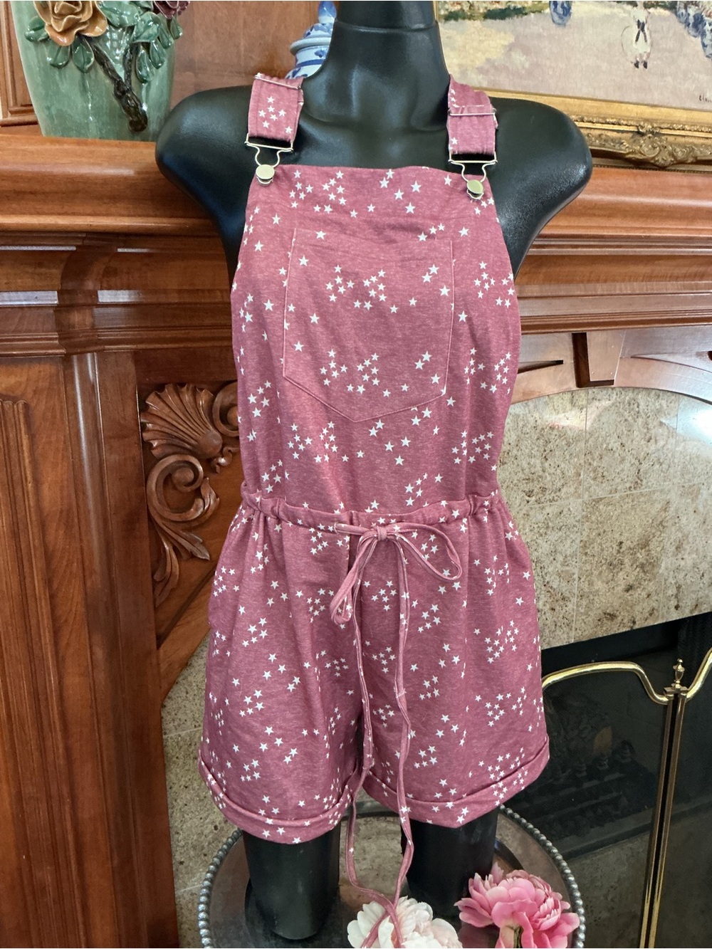 Star Print Shorts Overalls Romper S